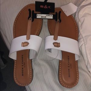 white/tan sandals